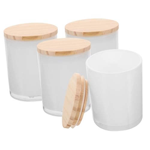 DOITOOL 4 Stück Kleine Glas kerzengläser mit Bambusdeckel Hitzebeständig Stabiler Boden zum Kerzengießen und Dekorativ für Wohn Esszimmer von DOITOOL