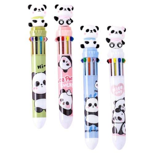 DOITOOL 4 Stück Kugelschreiber mit 10 Farben mehrfarbiger stift schreibgeräte Mehrfarbige Stifte süße Stifte Panda-Schulmaterial Süße mehrfarbige Kugelschreiber Stifte für Plastik von DOITOOL