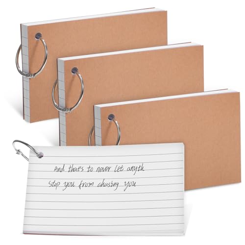 DOITOOL 4 Stück Loseblatt-Kreisbuch weiße Karteikarten gesäumt Karteikarten mit Fall Ring für Lernkarten gefüttert gestanzt Memo -Pads linierte Blöcke Notizkarte Wortschatz Karte Papier von DOITOOL