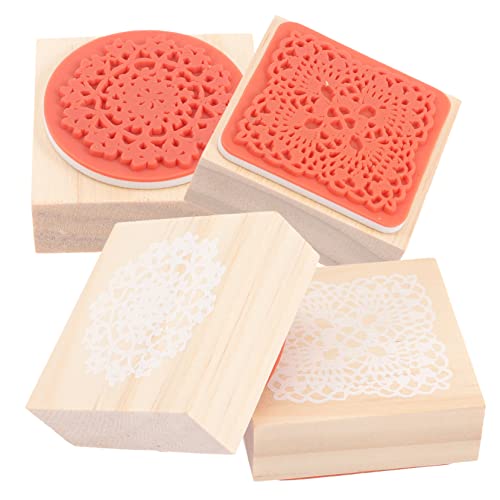 DOITOOL 4 Stück Teiliges Holzstempel mit Runden und Quadratischen Spitzen Spitzenmustern Multifunktionale Diy Scrapbook Stempel für Kartenbasteln Leichte und Kompakte Holzstempel für von DOITOOL