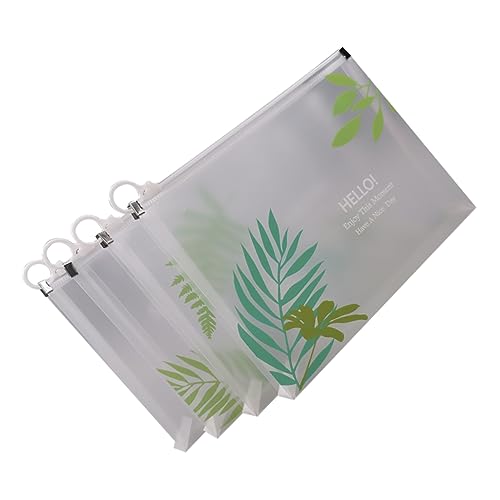 DOITOOL 4 Stück Zipper File Bags Transparente Dokumententasche für Schule und Büro Wasserdichte Aufbewahrungstasche für Stifte Notizen und Unterlagen mit Blattmuster von DOITOOL