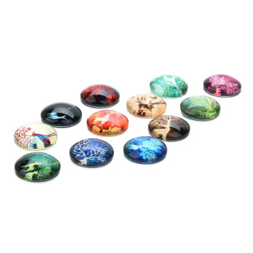 DOITOOL 40 Stück Runde Cabochons DIY Elch Muster Schmuck Patches Gemischte Farben für Schmuckherstellung Bastelprojekte und Dekoration von DOITOOL