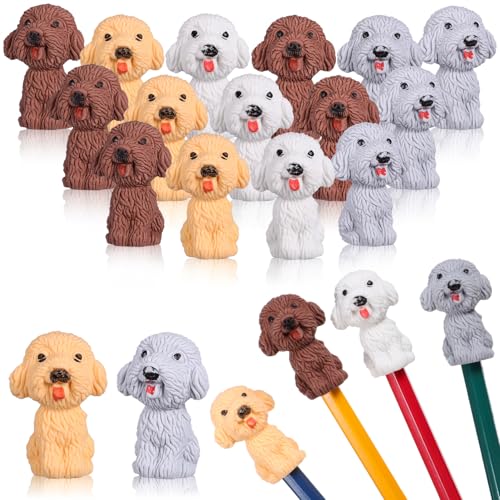 DOITOOL 40 Stück Süße Tier Radiergummis für Weiß Gelb Braun Mini Hund Radierer mit Löchern für Bleistifte Tpr Material für Schule und Mitgebsel von DOITOOL