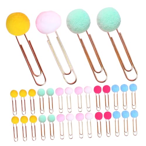 DOITOOL 40 Stück Teiliges Bunte Pompon Büroklammern Metallclips Niedliche Kleine Lesezeichen für Bücher Dokumentenorganisation und Planer Stabile Papierklammern für Schule und Büro von DOITOOL