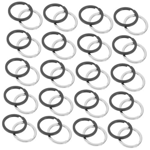 DOITOOL 40 Stück Teiliges Schwere Flache Metall schlüsselringe Strapazierfähige Splitting ringe für Schlüssel Taschen Langlebige Flache Schlüsselanhänger in Schwarz und Glänzendem Silber von DOITOOL