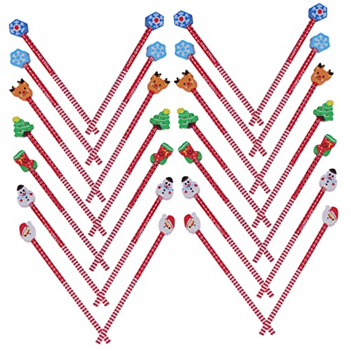 DOITOOL 40 Stück Teiliges Weihnachtsset Buntstifte mit Radiergummi Cartoon Motive Robuste Holzstifte für Schule und Party Geeignet für Mädchen Zufällige Designs als Weihnachts Mitgebsel von DOITOOL
