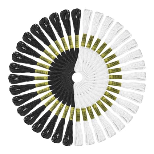 DOITOOL 48 Stück Schwarz-Weiß-Kreuz stich faden Stränge Stickerei Kreuz Nähenfaden Zubehör embroidery kit embroidery set sewing accessories Nähgarn Mehrzweck-Stickgarn Polyester von DOITOOL