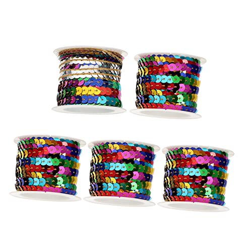 DOITOOL 5 Rollen Bunte Pailletten Schnur Dekorationsband für DIY Handwerk Hochzeits und Partydeko Langlebig und Farbecht von DOITOOL