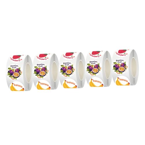 DOITOOL 5 Rollen Frucht Aufkleber mit Realistischem Design Runde Lebensmittel Etiketten Selbstklebend für Verpackungen Gefrierschrank Geschenksiegel für Scrapbooking Party und von DOITOOL