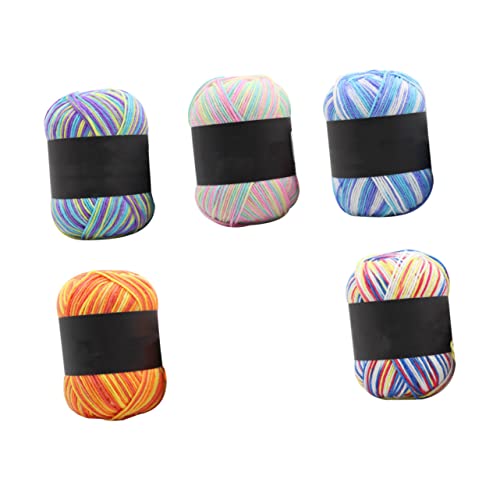 DOITOOL 5 Rollen Gradient Baumwollgarn Drei Strängiges Häkel und Strickgarn für Kreative Projekte Geeignet für Anfänger und Diy Bunt Gelb Grün Orange Blau Lila Weiß von DOITOOL