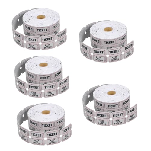 DOITOOL 5 Rollen Tombola-tickets Verdoppeln Versammlung Verlosen Coupon Etikett Tombola-tickets Aus Papier Leere Tombola-tickets Konzertkarte Hellgrau Beschichtetes Papier von DOITOOL