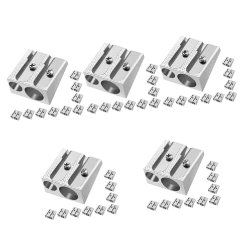 DOITOOL 5 Sätze Bleistiftspitzer Zeichnung Anspitzer Mechanischer Bleistift Kunst Doppel -loch -bleistiftschärfer Erwachsene Mini -bleistiftschärfer Aluminiumlegierung Silber 10 Stück * 5 von DOITOOL