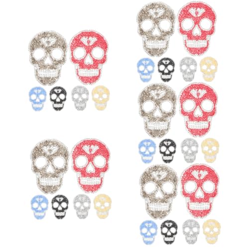 DOITOOL 5 Sätze Skull Aufnäher Strass Patches Zum Aufbügeln Für Kleidung Jeans Taschen Diy Applikationen Für Kreative Reparaturen Und Dekorationen Schwarz Silber Rot Blau Und 6 Stück * 5 von DOITOOL