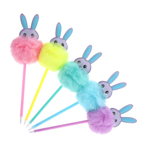 DOITOOL 5 Stück Kaninchen Kugelschreiber Lustige süße Stifte flauschige Stifte Pom-Pom-Stift zurück zur Schule vorhanden Pelzhasenstift Hasenstifte Dekorativer Stift Kaninchenställe Plüsch von DOITOOL