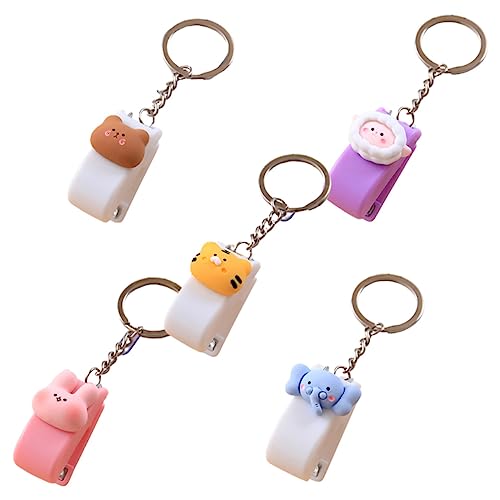 DOITOOL 5 Stück Mini Cartoon Stapler Schlüsselanhänger Teiliges Zubehör für Studenten und Bürobedarf Niedliche Tierdesigns Hase Schaf Bär Tiger Elefant aus Strapazierfähigem Material für von DOITOOL