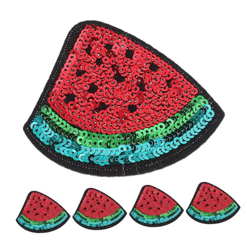 DOITOOL 5 Stück Sticklabel Obst Patch Applikation Wassermelone Flecken Realistisch Stickerei Karikatur An Wahr Reiz Wassermelonenflecken Stoff Patch Dekoration Bestickt Ups Rot Twill-stoff von DOITOOL