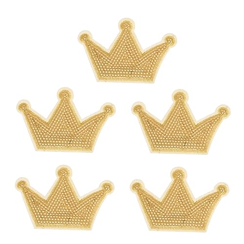 DOITOOL 5 Stück Stoff aufkleber Patch aufkleber Flicken für Bekleidung Flicken für Kleidung Flicken aufnähen Hotfix schuhreparatur bügelbild Flicken zum Nähen goldene Kronenapplikationen von DOITOOL