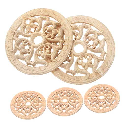 DOITOOL 5 Stück Teiliges Holzapplikationen für Möbeldekoration Runde Geschnitzte Onlays Hochwertigem Holz für Türen und Schränke Langlebig und Elegant von DOITOOL