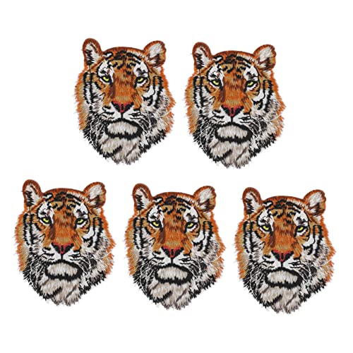 DOITOOL 5 Stück Tigerkopfdekorationsaufkleber Tiger-Patch bestickte Aufnäher für Kleidung retro Stickerei gestickter Tieraufnäher Aufnäher mit Tigerapplikation Polyester von DOITOOL