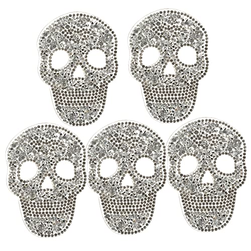 DOITOOL 5 Stück heiße Diamantaufkleber des Schädels gestickte Aufnäher großer Totenkopfaufnäher Halloween-Strass-Patches Zurück schmucksteine kloburste - Flecken Harz Silver von DOITOOL
