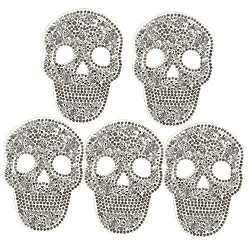DOITOOL 5 Stück heiße Diamantaufkleber des Schädels schmucksteine kloburste beschläge Skelett Kostüm Halloween-Strass-Patches Halloween-Skelettschädel -Halloween- Harz Silver von DOITOOL