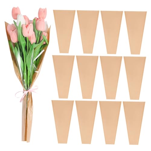 DOITOOL 50 Stück Blumenverpackungsbeutel Blumenverpackungstasche Griff Blumenbeutel Rose Blumen- Blumentüten aus Papier für Blumensträuße Blumenstrauß-Papiertüten Khaki von DOITOOL