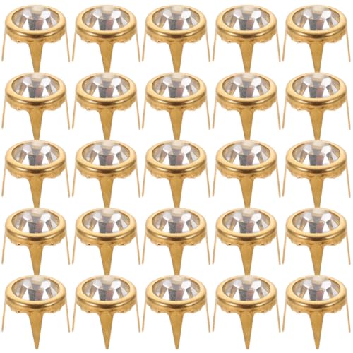 DOITOOL 50 Stück Diamantnieten Befestigungsnieten Nietbolzen Metallspitzen Nieten Nietendekor dekorative Nietenspikes Stachelnieten für Bekleidung Kristall Golden von DOITOOL