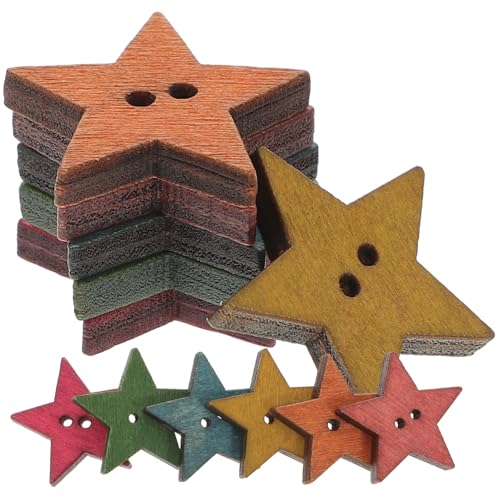 DOITOOL 50 Stück Holzknöpfe Sternform mit Löchern Diy Bastelzubehör für Projekte Holzsterne für Dekoration und Handarbeit von DOITOOL