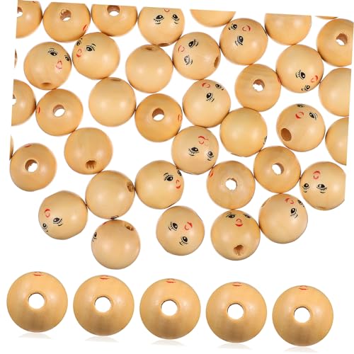 DOITOOL 50 Stück Holzperlen mit Gesicht Ungebeizte Bastelperlen für Diy Armbänder und Bastelarbeiten zum Auffädeln und Dekorieren DOITOOL 50 Stück Holzperlen mit Gesicht Ungebeizte Bastelperlen für Diy Armbänder und Bastelarbeiten zum Auffädeln und Dekorieren von DOITOOL