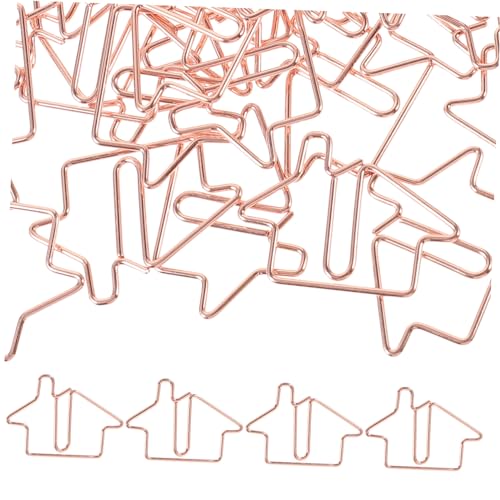 DOITOOL 50 Stück Metall Büroklammern Hausform Lesezeichen Rosegold Kleine Büroklammern Stark Klemmend Für Dokumente Fotos Notizen Multifunktionale von DOITOOL