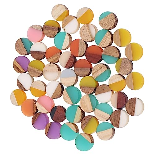DOITOOL 50 Stück Schmuckmaterial selber machen Zubehör Charme ästhetisch kubisch schmuck herstellen schmuck selbstmachen Holz mit Harz-Cabochons Cabochons aus Harz mit flacher Rückseite von DOITOOL