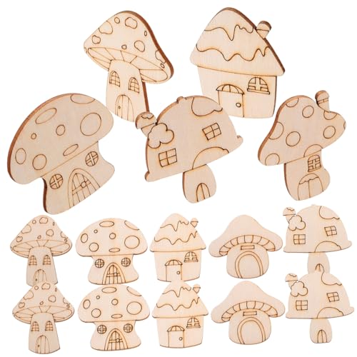 DOITOOL 50 Stück unvollendeter Holzpilz weihanchtsdeko Holzschnitte DIY Holzverzierungen Holzbasteln Naturholz Dekorationen Pilzdekor Hüttendekor Pilzholzhandwerk Pilzausschnitte aus Holz von DOITOOL