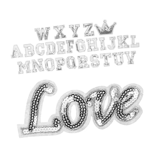 DOITOOL 56 Stück Aufnäher Mit Buchstabenstickerei Alphabet-aufnäher Für Hüte Buchstabenflicken Aufbügeln Mit Einem Handtuch Bestickter Buchstabenaufnäher Braut Bügelbild Silver Pailletten von DOITOOL