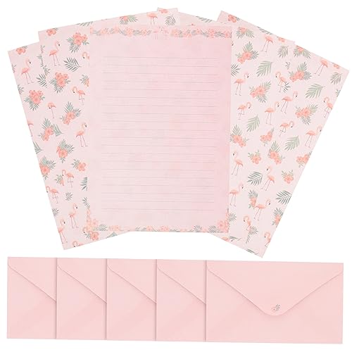 DOITOOL 5Sätze Blumen Tier Briefpapier Set Teiliges Schreibpapier Umschläge Süßes Design mit Flamingo und Palmenblättern für Einladungen und Persönliche Nachrichten von DOITOOL