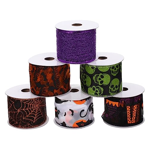 DOITOOL 6 Rollen Halloween Dekorative Bänder mit Muster DIY Schleifenband für Basteln Geschenkverpackung Haaraccessoires und Girlanden Langlebig Farbecht Vielseitig für Halloween Party von DOITOOL