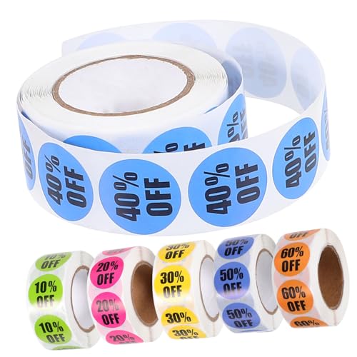 DOITOOL 6 Rollen Rabattaufkleber Rund Selbstklebende Preisschilder für Einzelhandel Supermarkt pro Langlebig Beschichtetes Praktisch zum Beschriften DOITOOL 6 Rollen Rabattaufkleber Rund Selbstklebende Preisschilder für Einzelhandel Supermarkt pro Langlebig Beschichtetes Praktisch zum Beschriften von DOITOOL