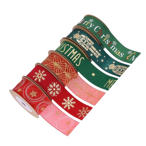 DOITOOL 6 Rollen Weihnachtsband Breit Robustes Geschenkband mit Festlichen Weihnachtsmustern Reißfestes Ripsband für Geschenkverpackung und Diy-bastelarbeiten zur Weihnachtsdekoration von DOITOOL