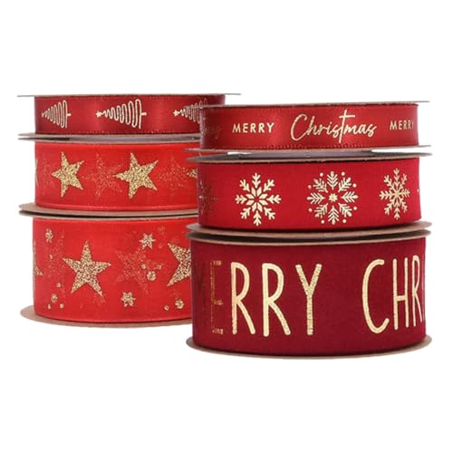 DOITOOL 6 Rollen Weihnachtsband Rot Satin mit Goldfolie Glitzer Mesh Breites Organza Band für Geschenkverpackung Obstbox Deko Festliche Bastelarbeiten Vielseitiges DIY Zubehör Schneepulver von DOITOOL