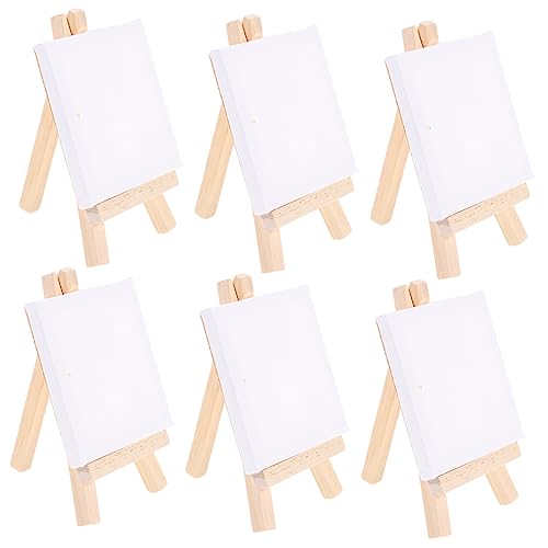 DOITOOL 6 Sätze Mini Malstaffelei Set Holz mit Weißen Wasserfesten Mini Leinwänden für Anfänger und Künstler Fördert Kreativität und Manuelle Fähigkeiten Tragbar und Vielseitig Einsetzbar von DOITOOL