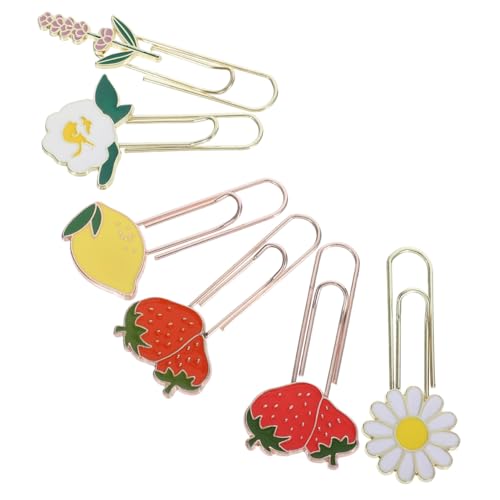 DOITOOL 6 Stück Dekorative Papierclips mit Obst Blumenthemen Praktische Büroklammern für Organisieren von Dokumenten und Notizen von DOITOOL