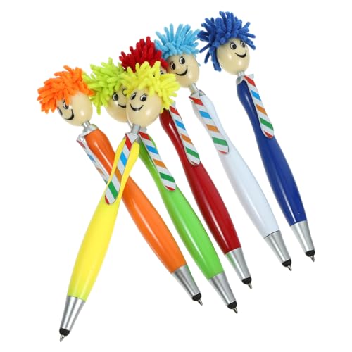 DOITOOL 6 Stück Kugelschreiber mit Plüsch Mop Kopf Bunte Cartoon Langlebige Kunststoff Kugelschreiber für Schüler zum Schreiben Notizen Zeichnen und Basteln von DOITOOL