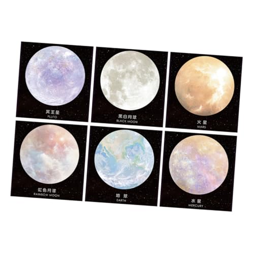 DOITOOL 6 Stück Planet-haftnotizen Planeten-aufkleber Mondkratzen Mauspad Rund -aufkleber Zurück Zum Schulraumthema Platz Für Das Mauspad Papier von DOITOOL