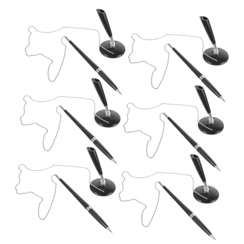 DOITOOL 6 Stück Sicherheits-kugelschreiber mit Stabiler Metallkette und Selbstklebender Basis Rutschfest für Schreibtisch Empfangstresen Büro Bank Schule Professionelle Counter-pens von DOITOOL