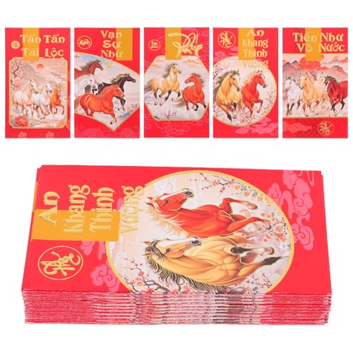 DOITOOL 60 Stück Rote Neujahrspakete: Jahr Des Pferdes 2026, Vietnamesische Rote Umschläge – Papier-hong-bao-umschläge Für Bargeld – Geldaufbewahrungsbeutel Frühlingsfest von DOITOOL
