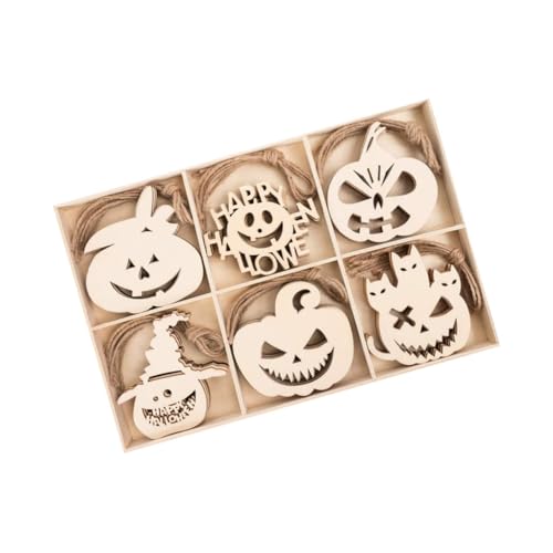 DOITOOL 60 Stück Teiliges Halloween Holzanhänger DIY Holzdekoration mit Gruseligen Motiven Langlebige und Leichte Holz-pendants für Party Hausdeko für Halloween-deko und Gestalten von DOITOOL