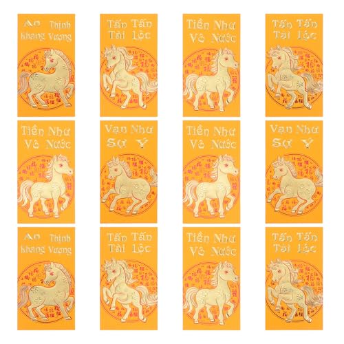 DOITOOL 60 Stück Vietnamesische Rote Umschläge Goldene Motive für Jahr Des Pferdes Glücksumschläge für Neujahr Hochzeiten und Frühlingsfestlichkeiten von DOITOOL