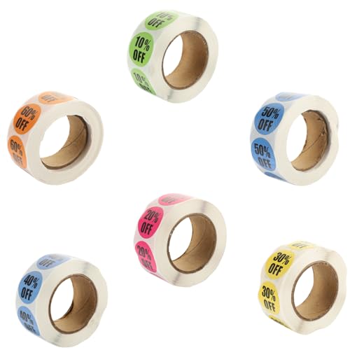 DOITOOL 6Rollen Rabattaufkleber Etiketten für Einzelhandelsgeschäfte Selbstklebende Preisabziehbilder mit Verschiedenen Designs für Verkaufsaktionen von DOITOOL