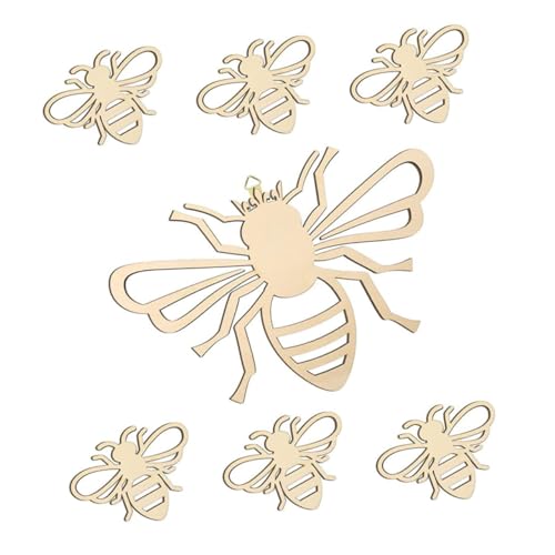 DOITOOL 7 Stück Teiliges Unbehandelte Holz Bienen Anhänger für Diy Malerei Hängedekoration Holzscheiben für Bastelarbeiten und Heimdekoration von DOITOOL