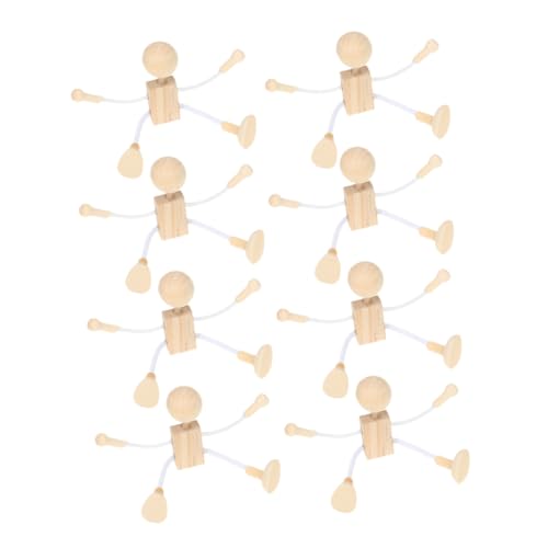 DOITOOL 8 Stück Holzspielzeug Figur Form klein Anbindung Bausatz Körper unfertige Puppen aus Holz Roboterholz zeichnen Marionette Puppet Steckpuppen unvollendet Beige von DOITOOL