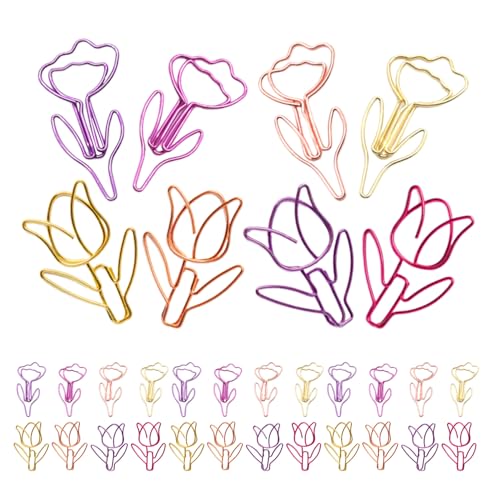 DOITOOL 80 Stück Große Büroklammern Mit Blumenmotiv Niedliche Planerklammer Tulpen Planerklammern Blumen Lesezeichen Für Mädchen Planer Büroklammern Für Frauen Dekorative von DOITOOL